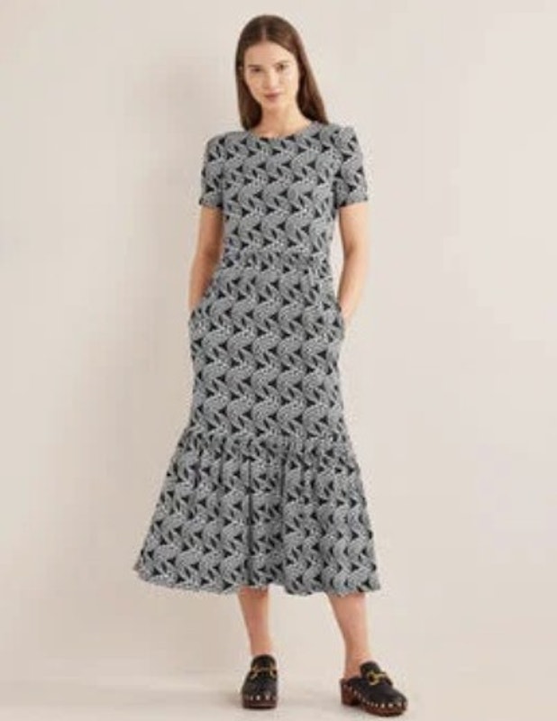 Nwt Boden Emma Tiered T-Shirt Midi Dress Black White Us 4 Uk 8 Small Cotton M